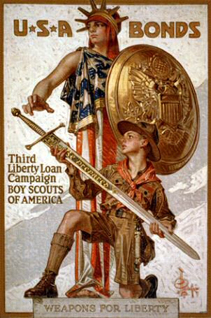 Poster: USA Bonds Third Liberty Loan Campaign Boy Scouts of America. Weapons for Liberty